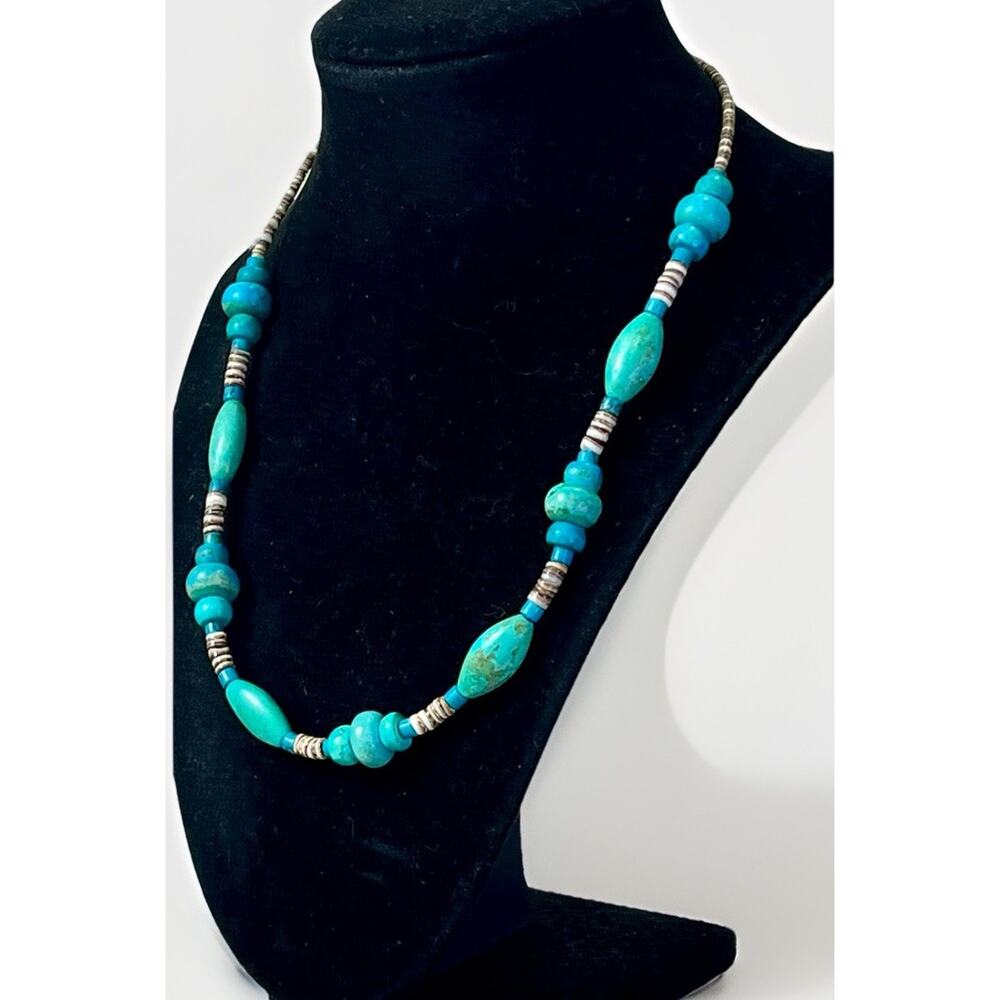 Vintage Navajo Style Turquoise Nugget Heishi Bead Necklace 18” Southwestern